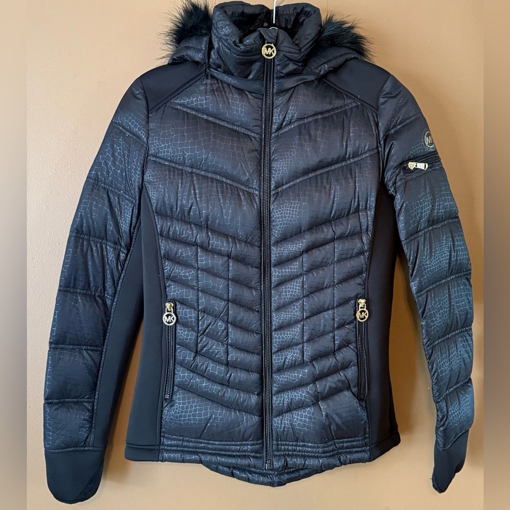 Michael Kors Women's Size Small Black Lightweight Down Jacket W/Stretch Knit